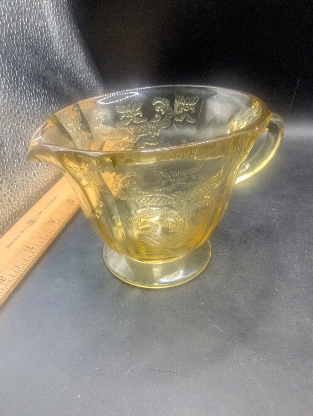 Vintage Federal Glass Madrid Pattern Yellow Depression Glass Creamer And Sugar